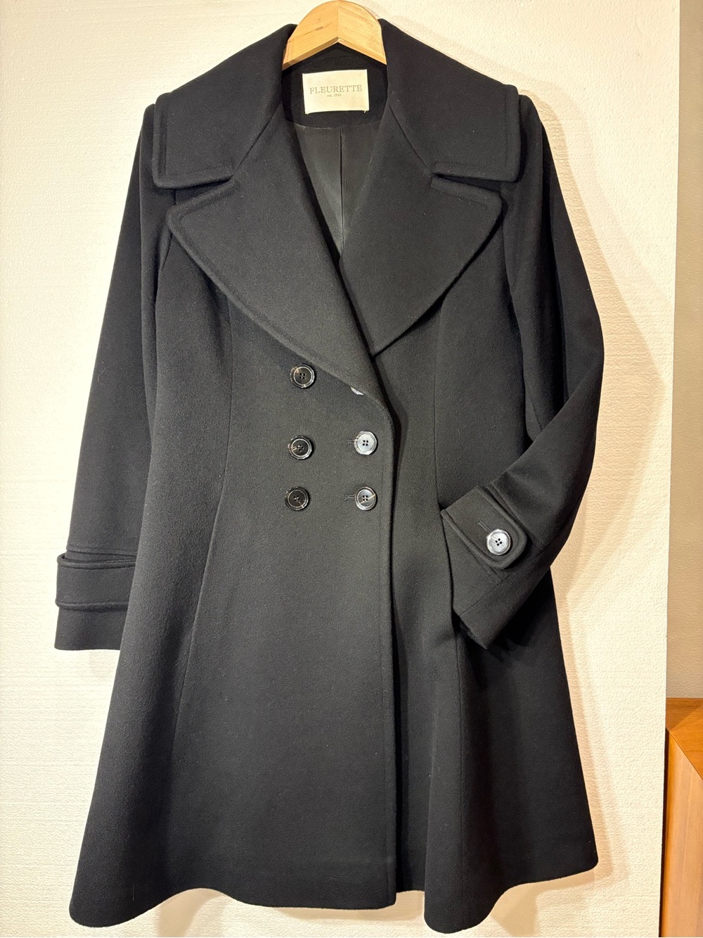 Fleurette Wool Princess Coat, Black, size 12, NWOT